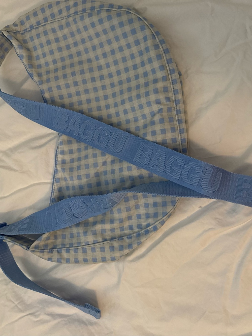 NWT Baggu Medium Crescent Bag - Light Blue Gingham - Picture 4 of 7